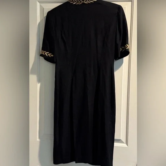 Vintage Black Midi Dress Gold Button Embroidered Trim Ann Tobias Size 8 USA - Picture 7 of 9